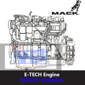 Mack E-TECH Engine Service Manual cover featuring technical illustrations and detailed specifications for engine maintenance