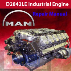 Repair manual cover for Man D2842LE industrial engine, featuring technical illustrations and detailed instructions