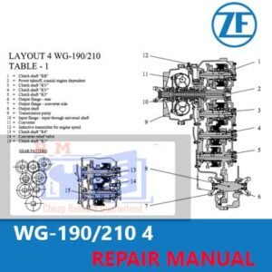 Cover of the ZF Transmission 4 WG-190210 Repair Manual, showcasing diagrams and essential repair guidelines