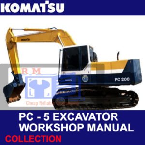 Collection of workshop manuals for Komatsu Excavator PC-5, detailing maintenance and repair procedures