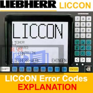 Chart detailing explanations for Liebherr LICCON error codes, aiding in troubleshooting and maintenance of equipment