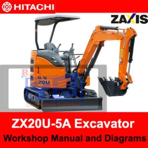 Hitachi ZX20U-5A Excavator workshop manual cover featuring diagrams and technical information for maintenance and repair