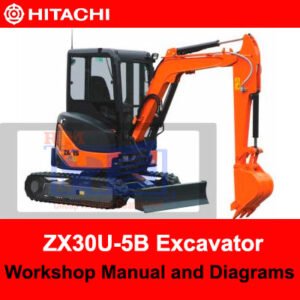 Hitachi ZX30U-5B Excavator workshop manual cover featuring diagrams and technical information for maintenance and repair
