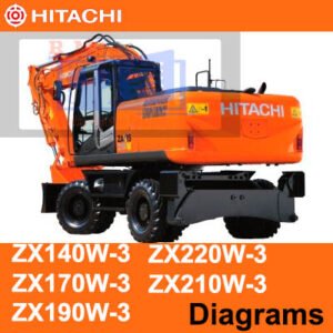 Diagrams illustrating electrical and hydraulic systems for Hitachi ZX140W-3, ZX170W-3, ZX190W-3, ZX210W-3, ZX220W-3