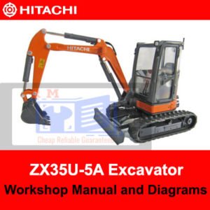 Workshop manual for Hitachi ZX35U-5A Excavator, displaying diagrams and instructions for effective maintenance and repairs