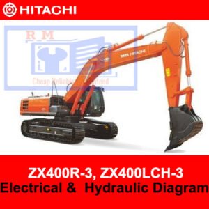 Diagrams illustrating electrical and hydraulic systems for Hitachi ZX400R-3 and ZX400LCH-3 excavators, detailing component interactions
