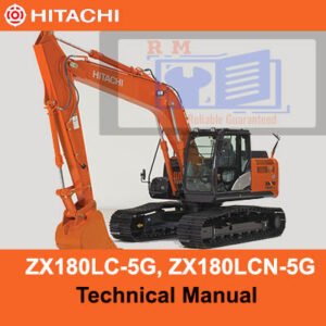 Hitachi ZX180LC-5G and ZX180LCN-5G technical manual cover, showcasing detailed specifications and operational guidelines