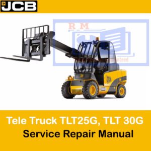 Service repair manual cover for JCB TLT 25G and TLT 30G variable reach trucks, featuring technical illustrations and details
