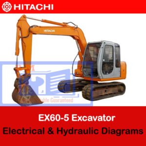 Diagrams illustrating the electrical and hydraulic systems of the Hitachi EX60-5 excavator for maintenance and troubleshooting