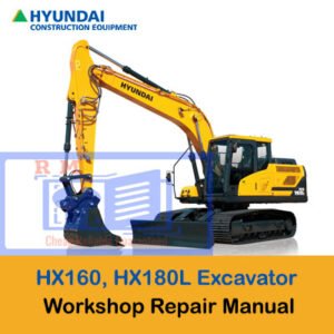 Hyundai HX220AL Excavator Workshop Manual, showcasing the title and technical graphics for repair guidance