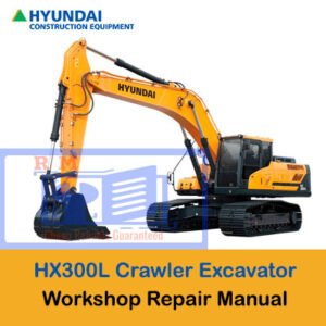 Workshop Manual for Hyundai HX300L Excavator, showcasing the model title and engineering illustrations