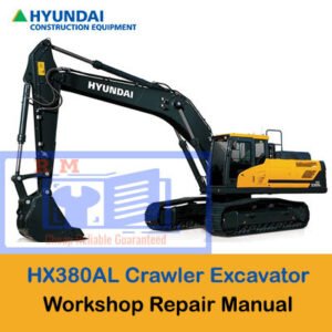 Hyundai HX380AL Excavator Workshop Manual, showcasing the title and technical drawings for repair and servicing guidance