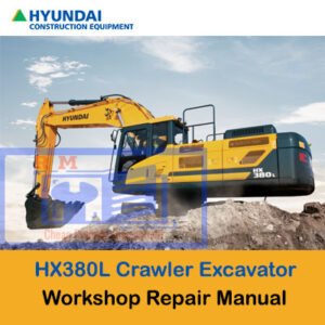 Hyundai HX380L Excavator Workshop Manual, showcasing the title and technical drawings for operational guidance
