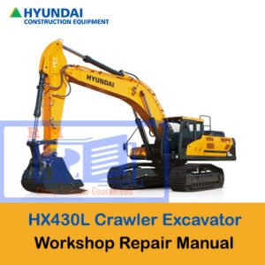 Workshop manual for the Hyundai HX430L Excavator, featuring the model name and relevant technical illustrations