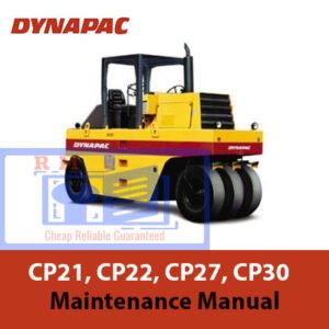Maintenance manual cover for Dynapac CP21, CP22, CP27, and CP30 models, featuring technical illustrations and guidelines