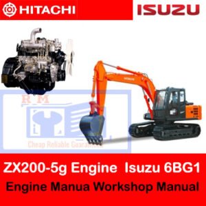 Engine manual for Hitachi Zx200-5g, detailing the Isuzu 6BG1 engine specifications and maintenance guidelines