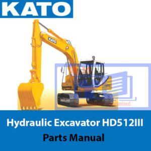 KATO HD512III Excavator Parts Manual cover featuring detailed diagrams and parts listings for maintenance and repair