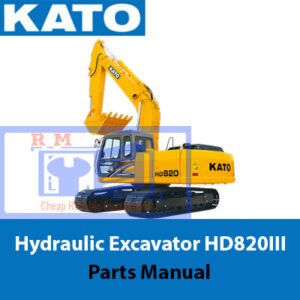 Parts manual for Kato Hydraulic Excavator HD820III, displaying the title and detailed diagrams of components