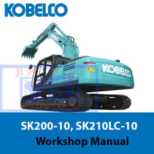 Kobelco SK200-10 and SK210LC-10 workshop manual cover, highlighting repair instructions and technical specifications