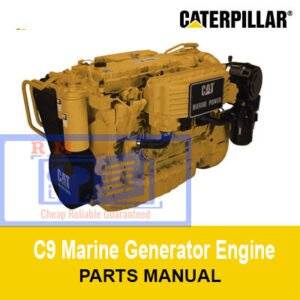 Caterpillar C9 Marine Generator Parts Manual cover featuring technical illustrations and part descriptions for maintenance