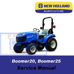 Service manual cover for New Holland Boomer20 and Boomer25 compact tractors, featuring technical specifications and guidelines