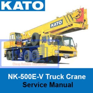 Service manual for KATO NK-500E-V Truck Crane, displaying the crane and essential maintenance information