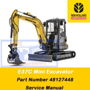 New Holland E37C Mini Excavator service manual cover featuring the model and technical details for maintenance guidance