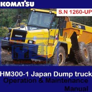 Komatsu HM300-1 dump truck operation and maintenance manual cover featuring the truck and technical illustrations