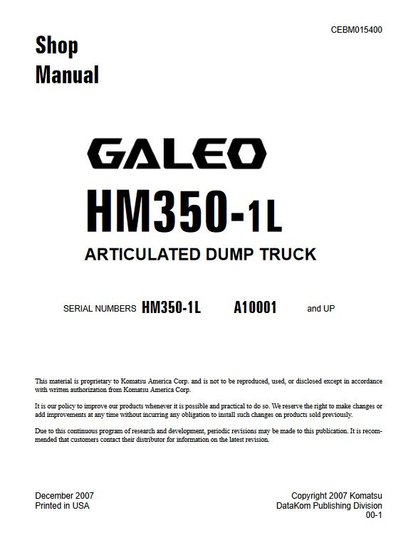Komatsu HM350-1 USA Dump Truck Workshop Manual - Image 2