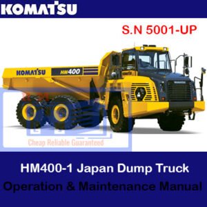 Komatsu HM400-3 dump truck operation and maintenance manual cover featuring the truck and technical illustrations