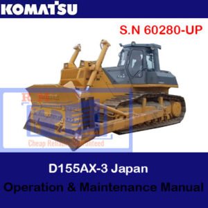 Komatsu D155AX-3 bulldozer operation and maintenance manual cover featuring the model and key operational details