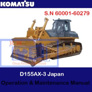 Komatsu D155AX-3 bulldozer operation and maintenance manual cover, featuring the model name and technical illustrations