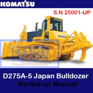 Komatsu D275A-5 bulldozer workshop manual cover featuring technical illustrations and specifications for maintenance and repair