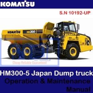 Komatsu HM300-5 dump truck operation and maintenance manual cover featuring the truck and technical illustrations