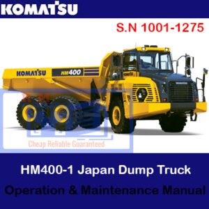 Komatsu HM400-1 dump truck operation and maintenance manual cover featuring the truck and technical illustrations