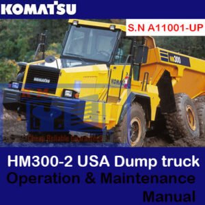 Komatsu HM300-2 USA Dump Truck manual cover displaying the vehicle and essential operational guidelines