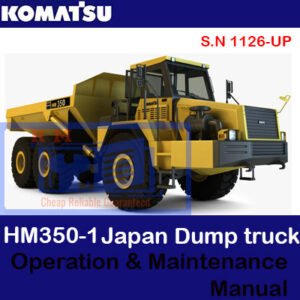 Komatsu HM350-1 dump truck operation and maintenance manual, displaying the truck and essential technical details