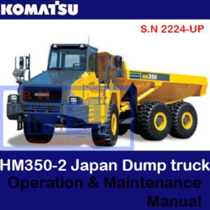 Komatsu HM350-2 dump truck operation and maintenance manual cover featuring the truck and technical illustrations