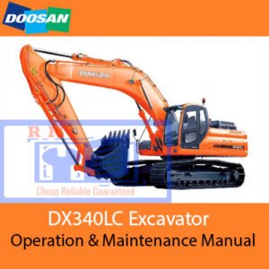 Cover of the Doosan DX340LC Excavator operation and maintenance manual, highlighting essential maintenance information