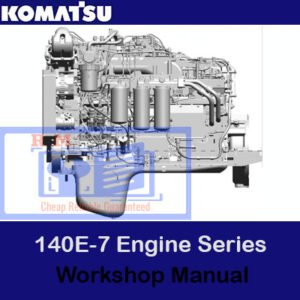 Komatsu 140E-7 Engine Series Workshop Manual cover with illustrations and detailed information for engine maintenance