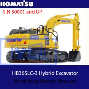 Workshop repair manual for the Komatsu HB365LC-3 Hybrid Excavator, displaying technical diagrams and model information