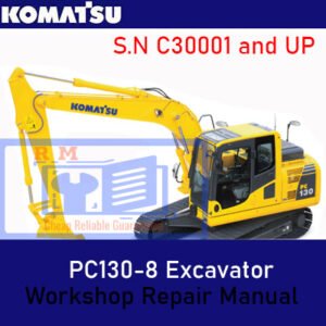 Komatsu PC130-8 Excavator Workshop Repair Manual cover featuring the model and technical illustrations