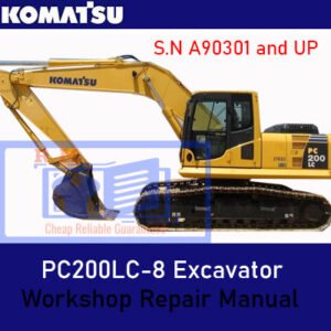Komatsu PC200LC-8 Excavator Workshop Repair Manual cover featuring the model and technical illustrations