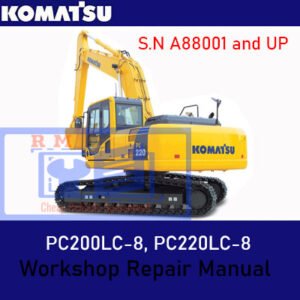 Komatsu PC200LC-8 and PC220LC-8 workshop repair manual cover, displaying essential maintenance and repair information