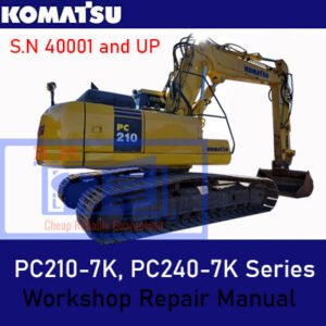 Komatsu PC210-7K and PC240-7K repair manual cover, displaying technical drawings and comprehensive service information