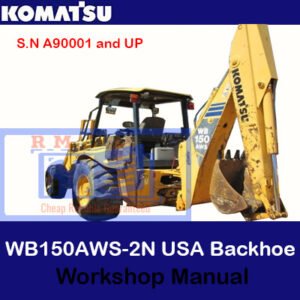 Komatsu WB150AWS-2N USA Backhoe Loader workshop manual cover featuring the model and technical details
