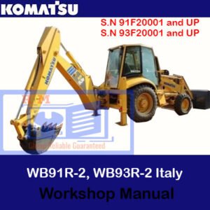 Detailed workshop manual for Komatsu WB91R-2 and WB93R-2 backhoe loaders, including maintenance instructions and troubleshooting