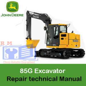 Technical manual cover for Deere 85G Excavator repair, featuring detailed diagrams and instructions for maintenance and repairs