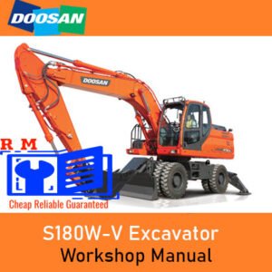 Doosan S180W-V Excavator Workshop Manual cover featuring the model name and technical illustrations