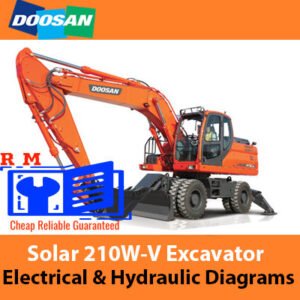 Electrical and hydraulic diagrams for the Doosan Solar 210W-V, detailing system components and connections